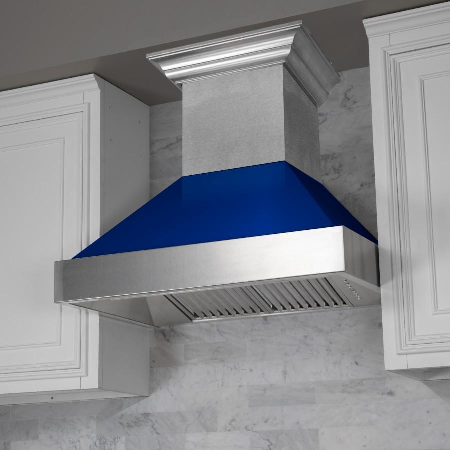 ZLINE 48" Snow Finish Wall Range Hood, Blue Gloss Shell, 8654BG-48