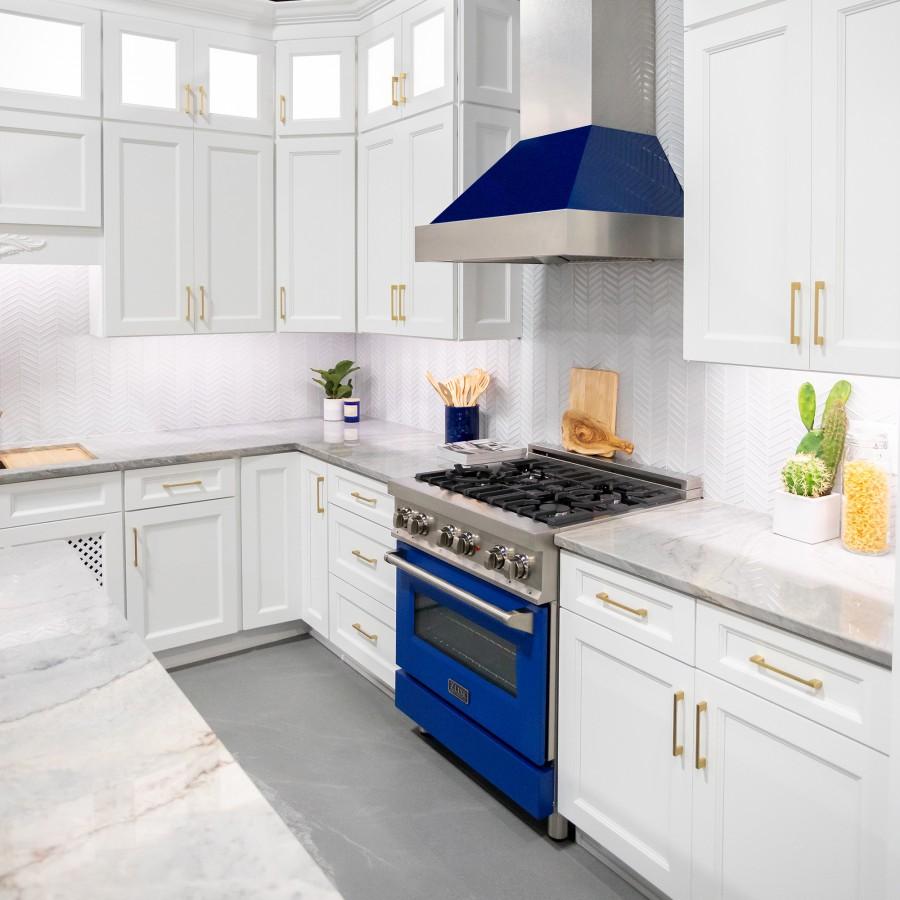 ZLINE 48" Snow Finish Wall Range Hood, Blue Gloss Shell, 8654BG-48