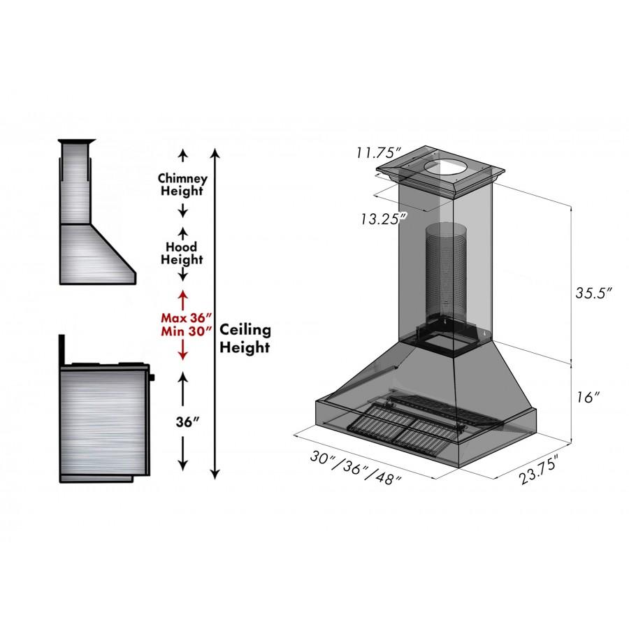 ZLINE 48" Snow Finish Wall Range Hood, Blue Gloss Shell, 8654BG-48