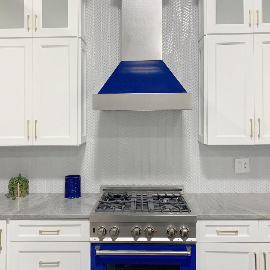 ZLINE 48" Snow Finish Wall Range Hood, Blue Gloss Shell, 8654BG-48