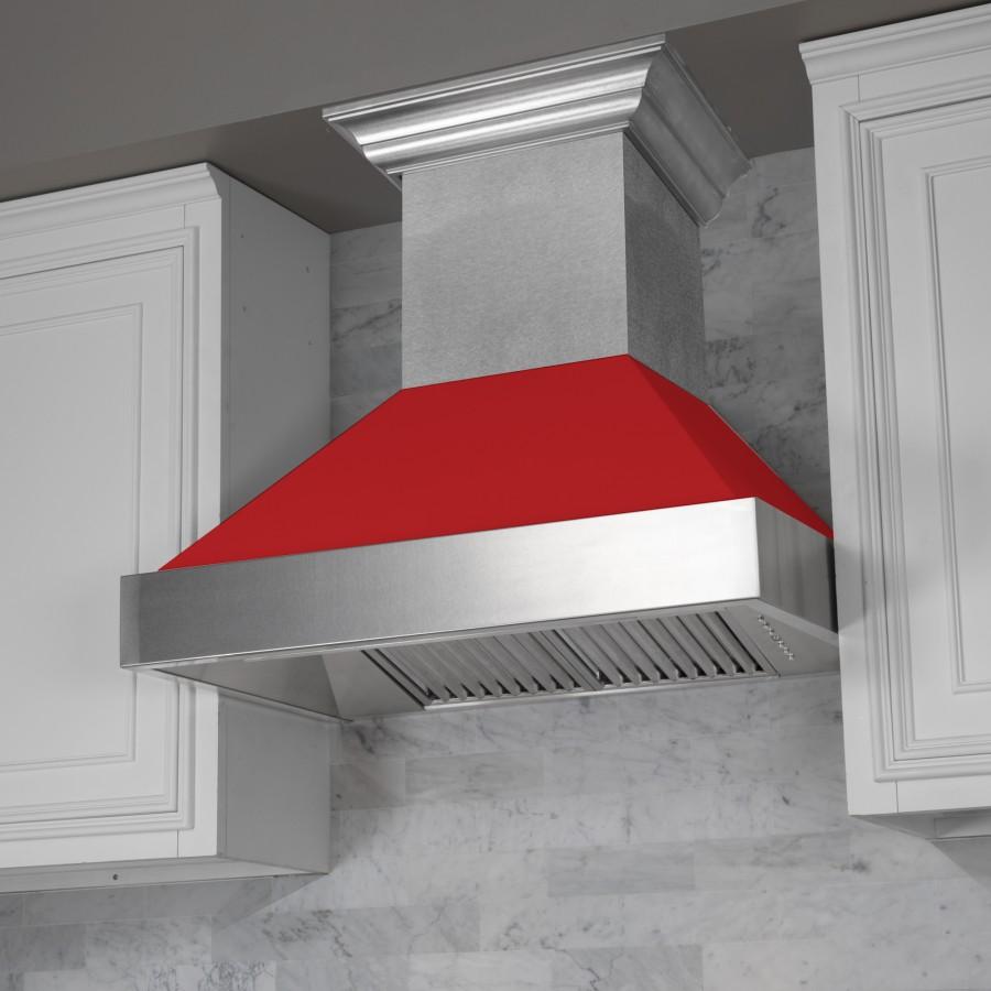 ZLINE 48" Snow Finish Wall Range Hood, Red Matte Shell, 8654RM-48