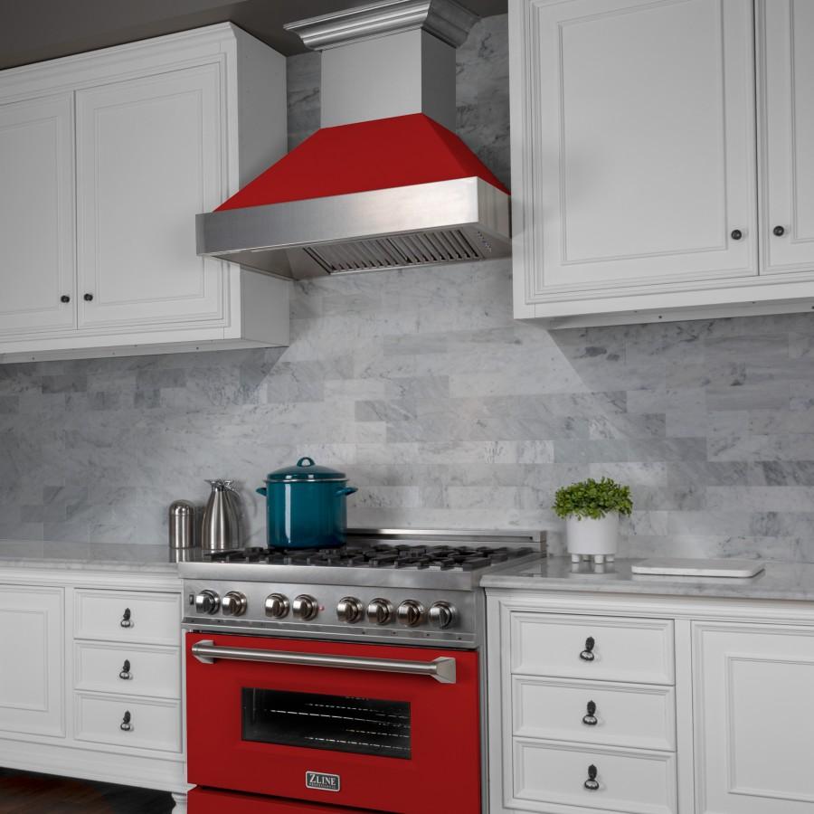 ZLINE 48" Snow Finish Wall Range Hood, Red Matte Shell, 8654RM-48