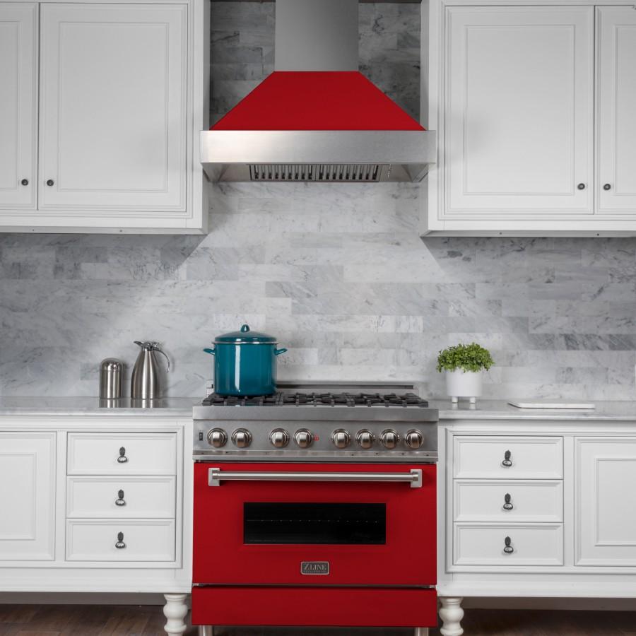 ZLINE 48" Snow Finish Wall Range Hood, Red Matte Shell, 8654RM-48