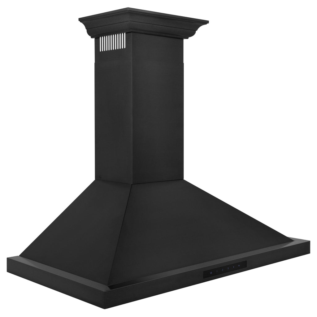 ZLINE 48" Wall Range Hood, Black Stainless, Crown Molding, BSKBNCRN-48