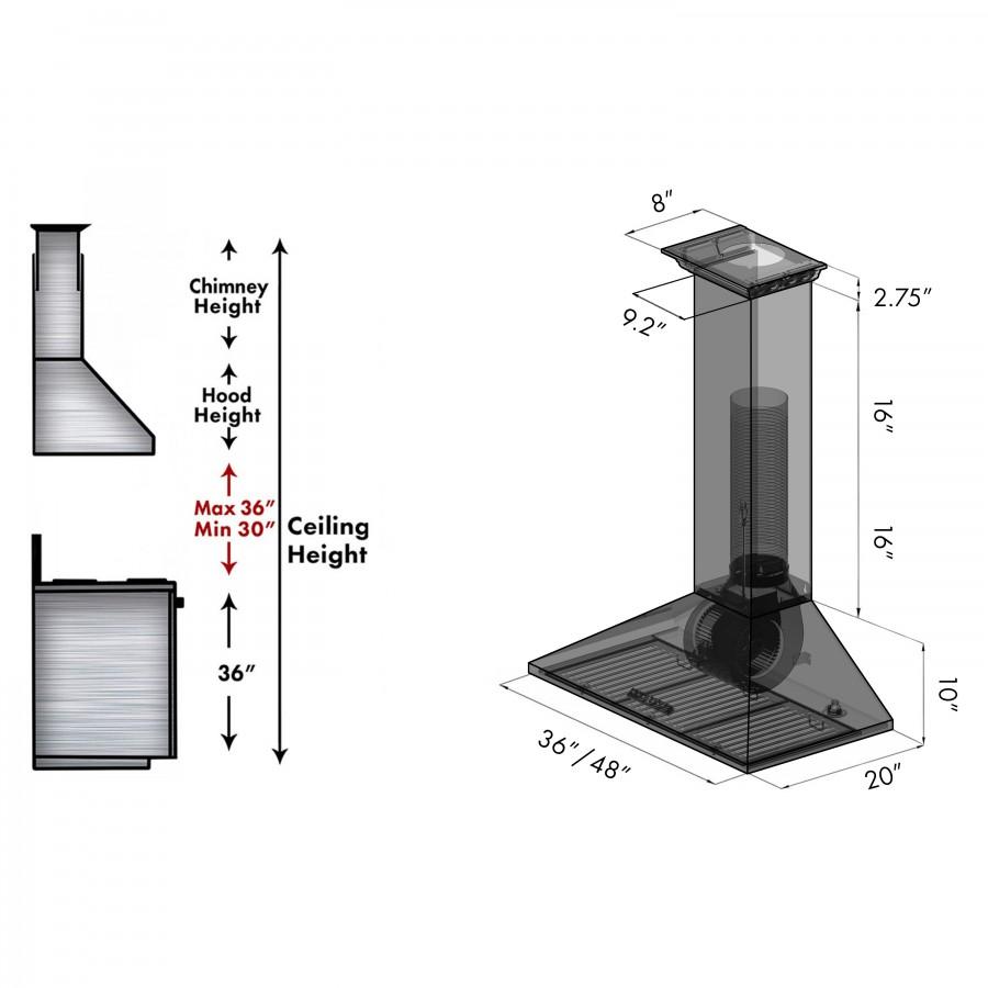 ZLINE 48" Wall Range Hood, Built-in CrownSound® Bluetooth Speakers, KL2CRN-BT-48