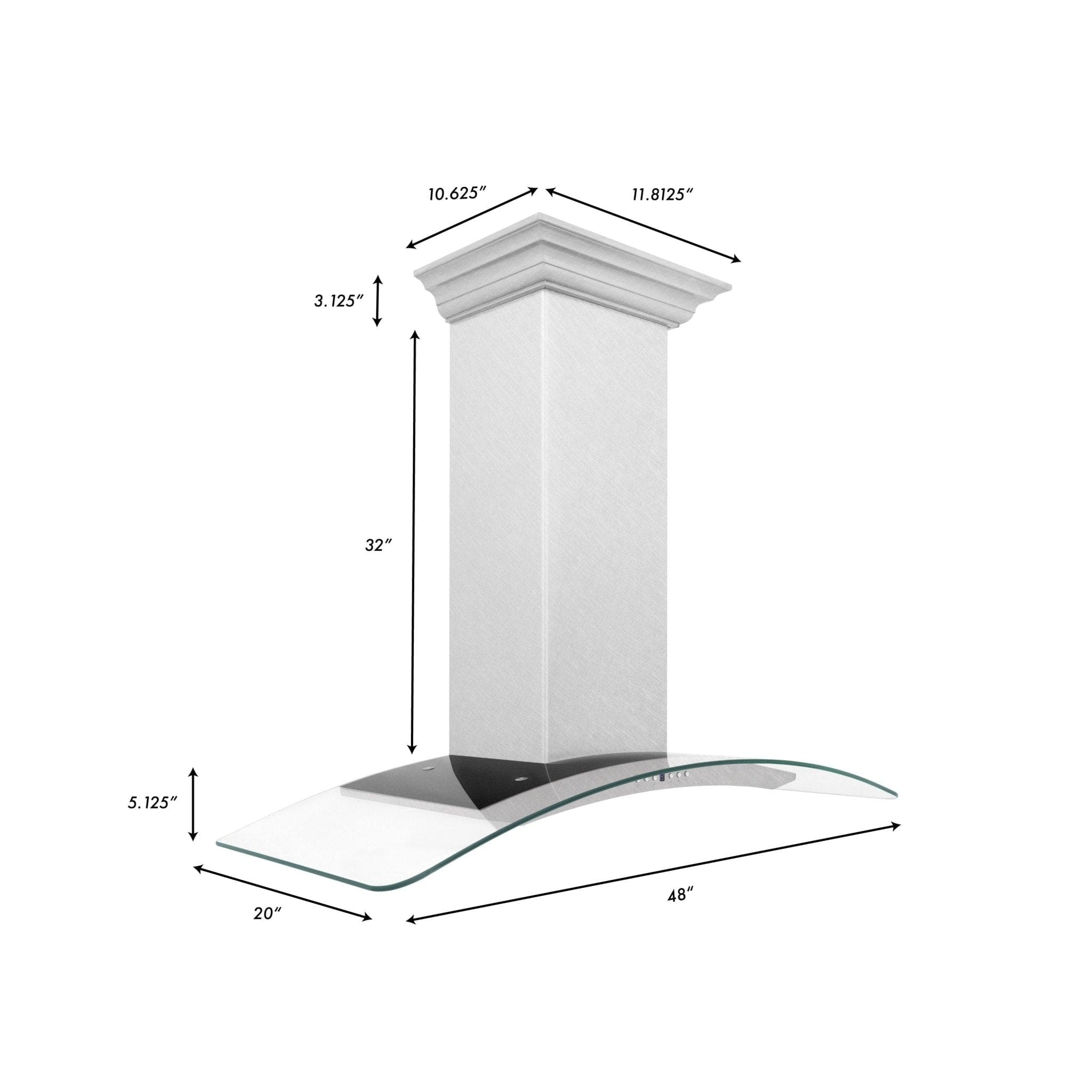 ZLINE 48" Wall Range Hood, Snow Finish Stainless & Glass, 8KN4S-48