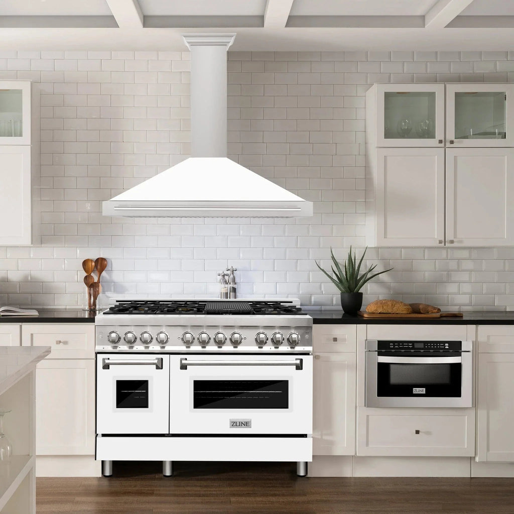 ZLINE 48" White Matte Range Hood, Stainless Steel Handle KB4SNX-WM-48