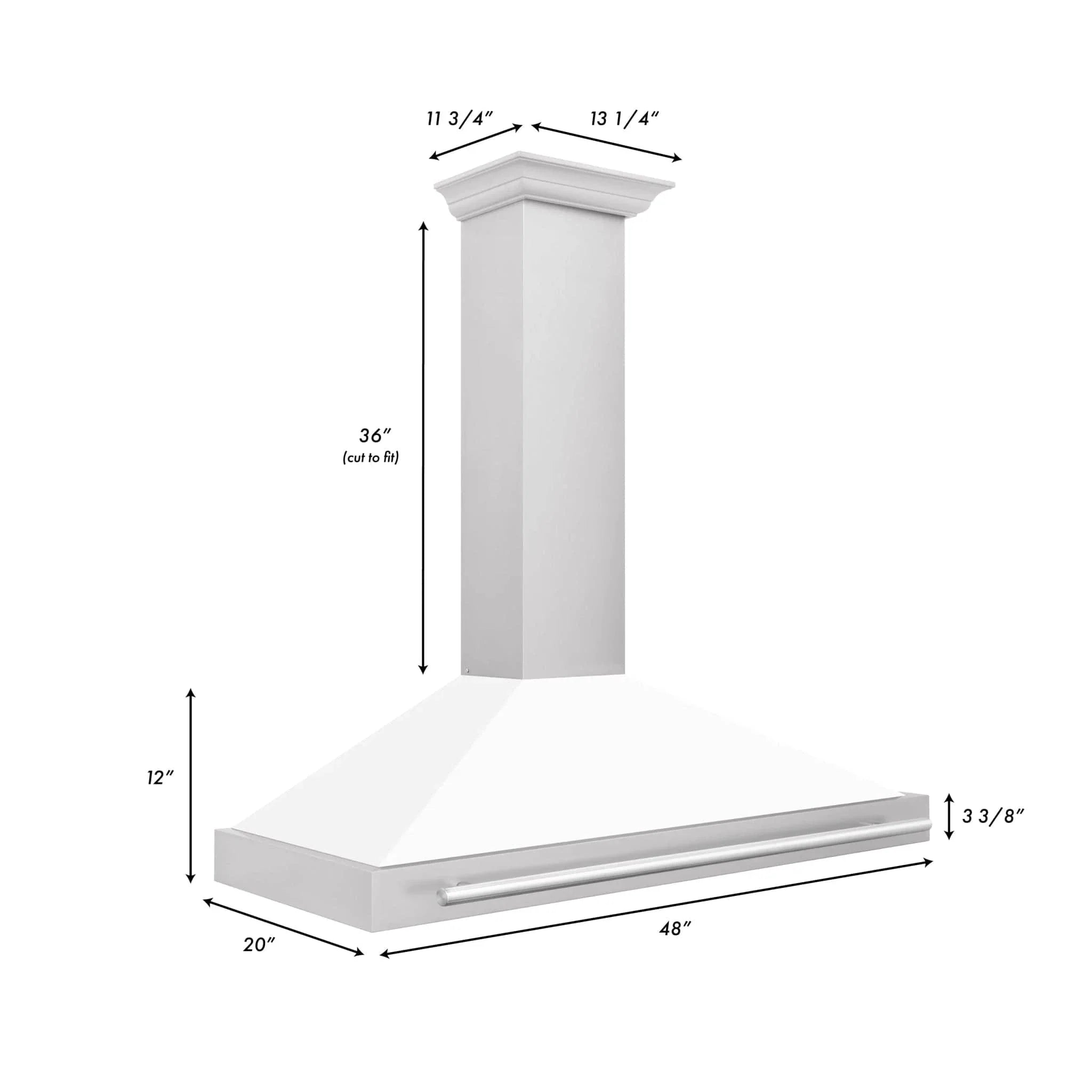 ZLINE 48" White Matte Range Hood, Stainless Steel Handle KB4SNX-WM-48