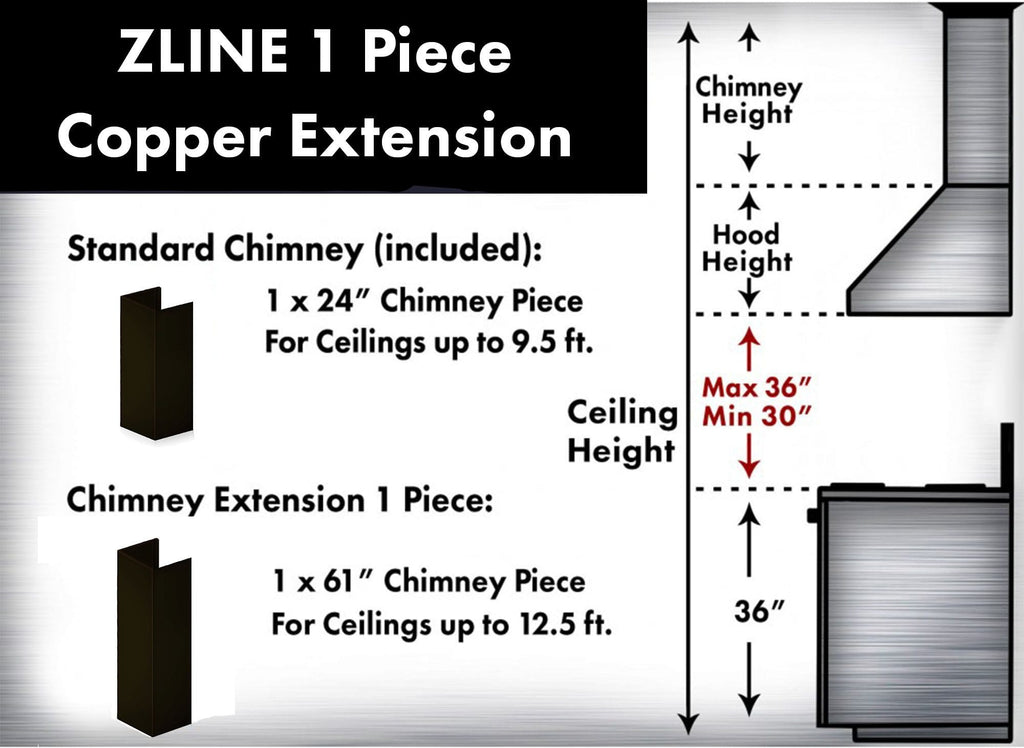 ZLINE 5 Ft. Chimney Extension For Ceilings Up To 12.5 Ft. 8KBB-E