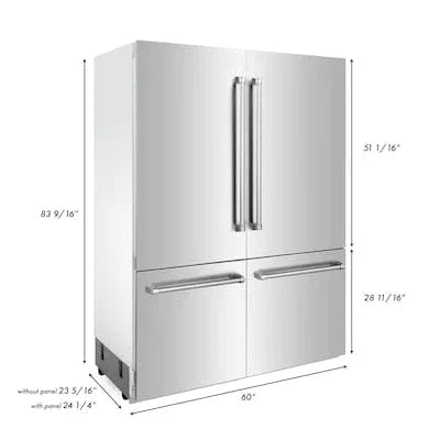 ZLINE 60" 32.2 cu. Ft. Panel Ready Built-In 4-Door French Door Refrigerator with Internal Water and Ice Dispenser RBIV-60