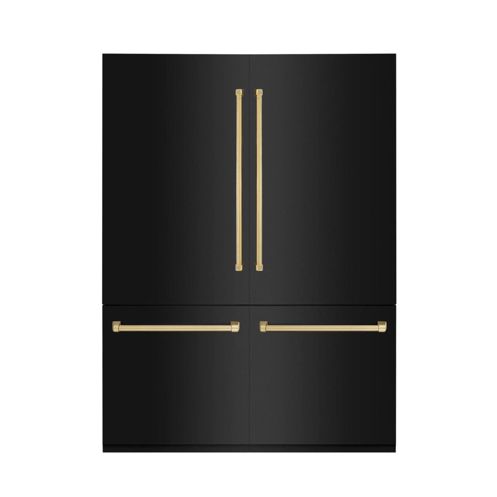 ZLINE 60" Autograph 32.2 cu. ft. 4-Door French Door Fridge Water/Ice Dispenser Black Stainless Steel Gold Accents RBIVZ-BS-60-G