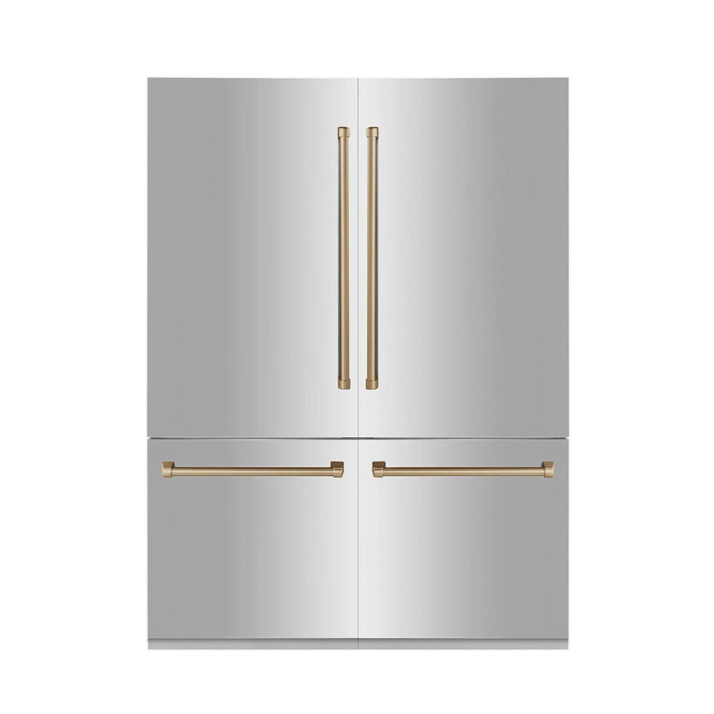 ZLINE 60" Autograph 32.2 cu. ft. 4-Door French Door Fridge Water/Ice Dispenser Stainless Steel Champagne Bronze Accents RBIVZ-304-60-CB