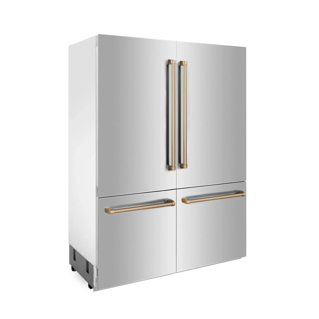 ZLINE 60" Autograph 32.2 cu. ft. 4-Door French Door Fridge Water/Ice Dispenser Stainless Steel Champagne Bronze Accents RBIVZ-304-60-CB