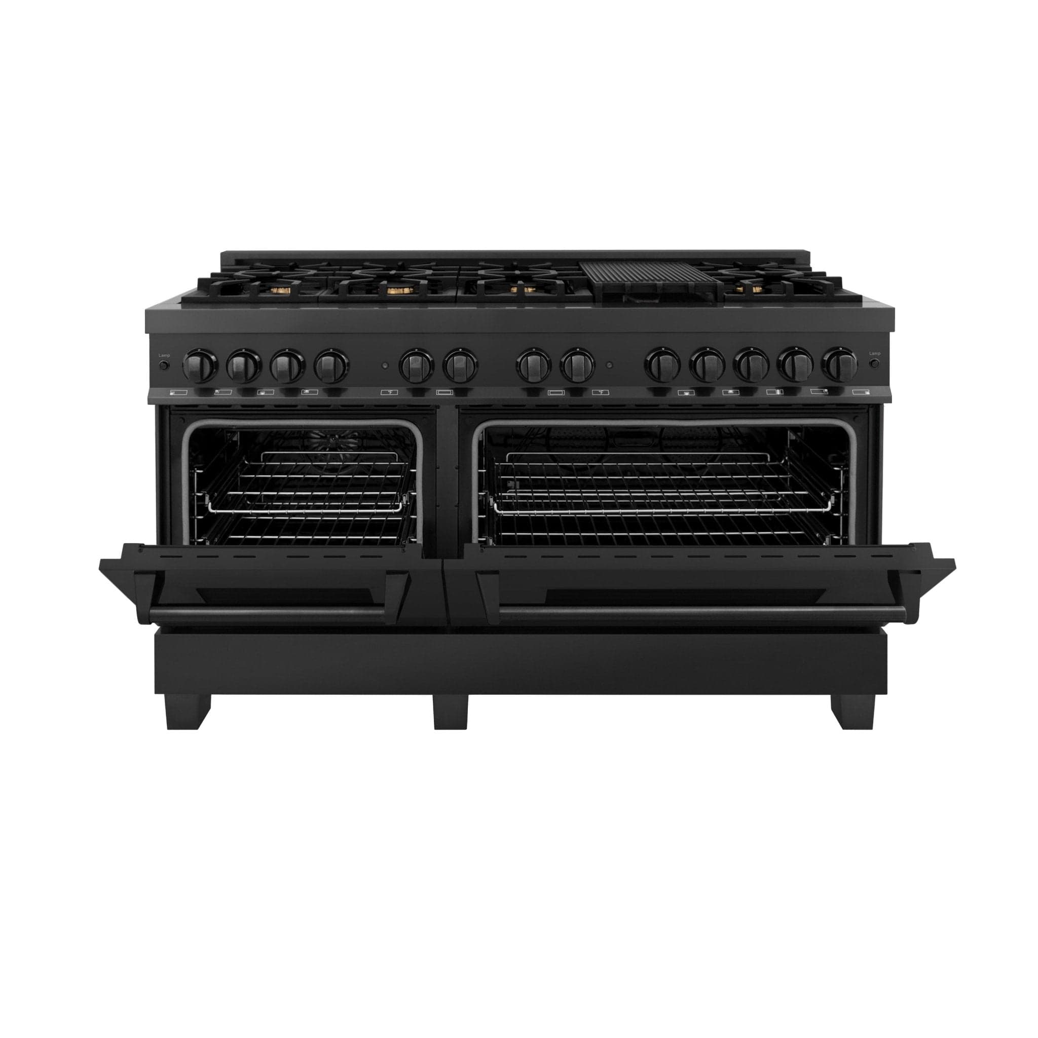ZLINE 60" Dual Fuel Range, Black Stainless, Brass Burners, RAB-60