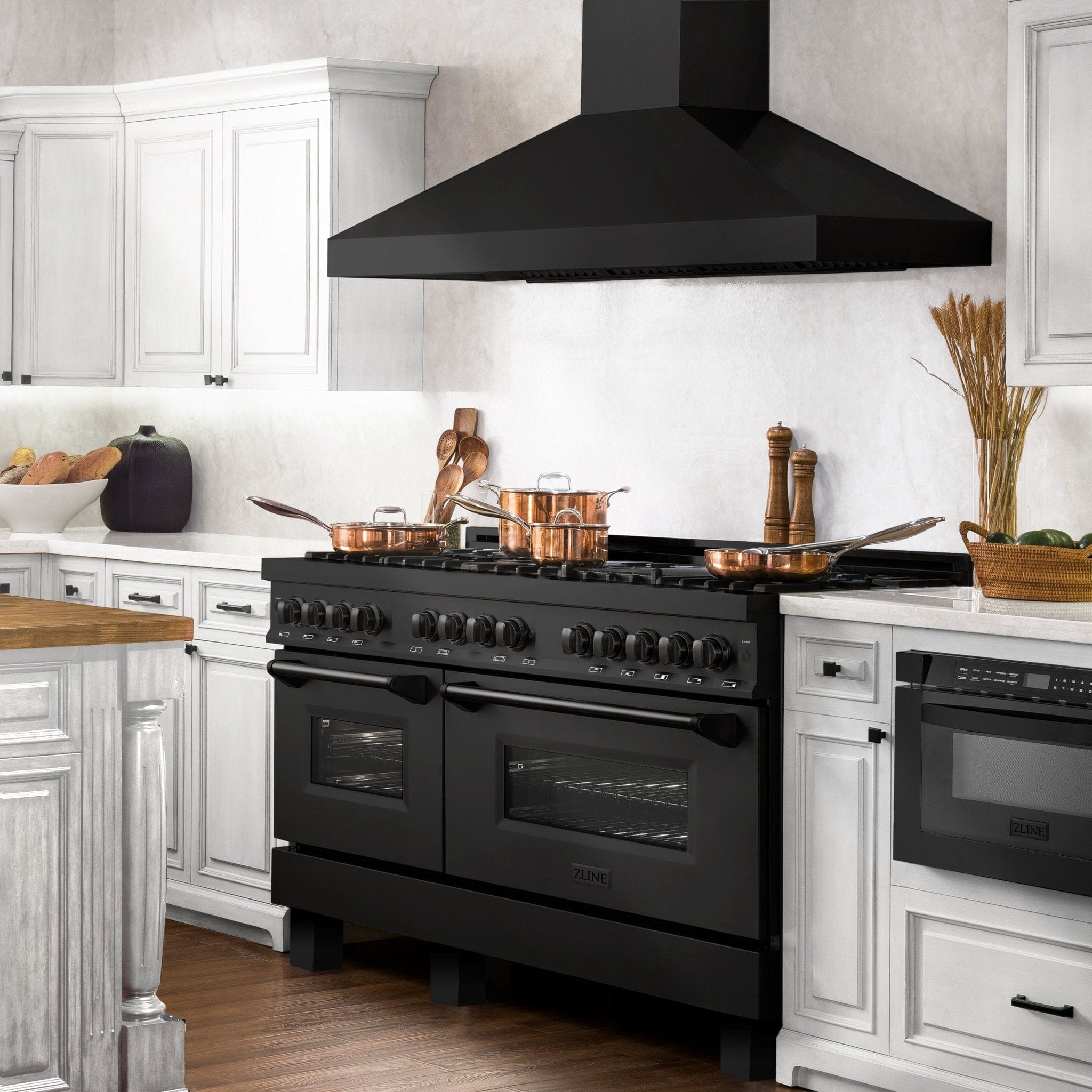 ZLINE 60" Dual Fuel Range, Black Stainless, Brass Burners, RAB-60