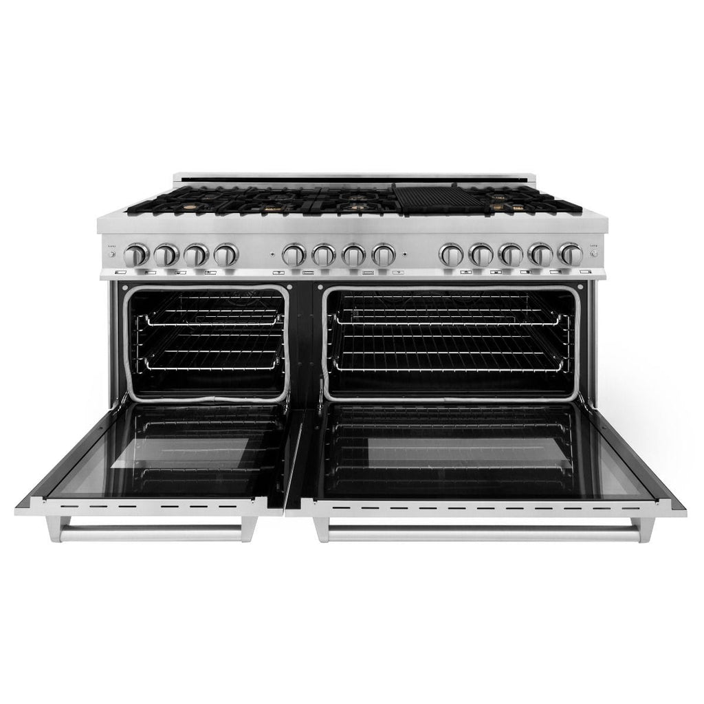 ZLINE 60" Dual Fuel Range In Stainless Steel, Brass Burners, RA-BR-60