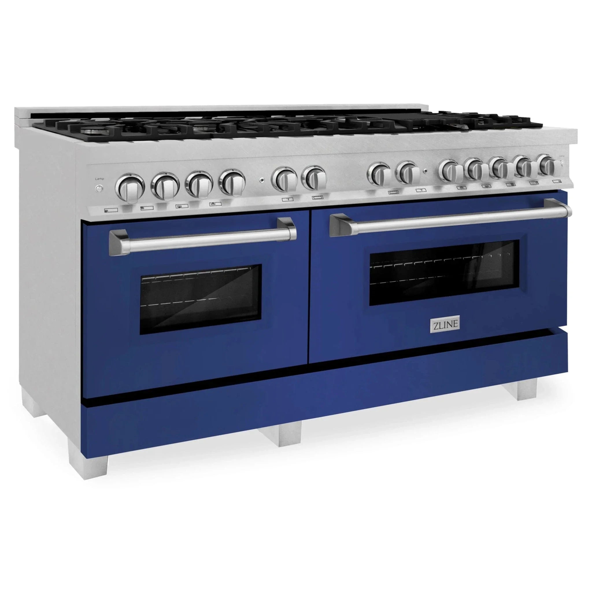 ZLINE 60" Dual Fuel Range Snow Stainless, Blue Matte Door, RAS-BM-60