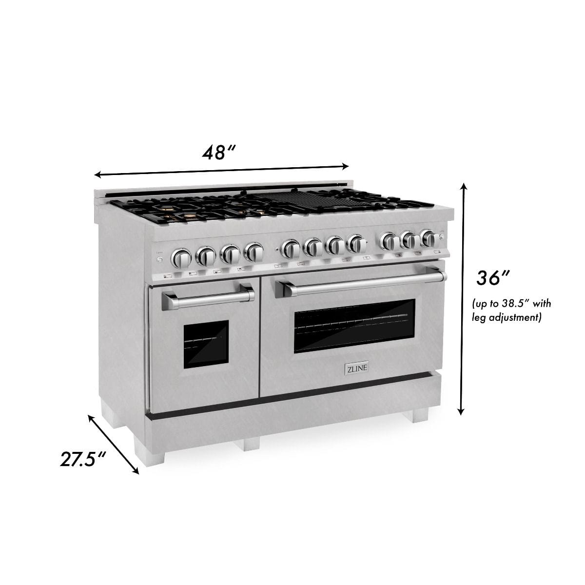 ZLINE 60" Dual Fuel Range, Snow Stainless, Brass Burners, RAS-SN-BR-60