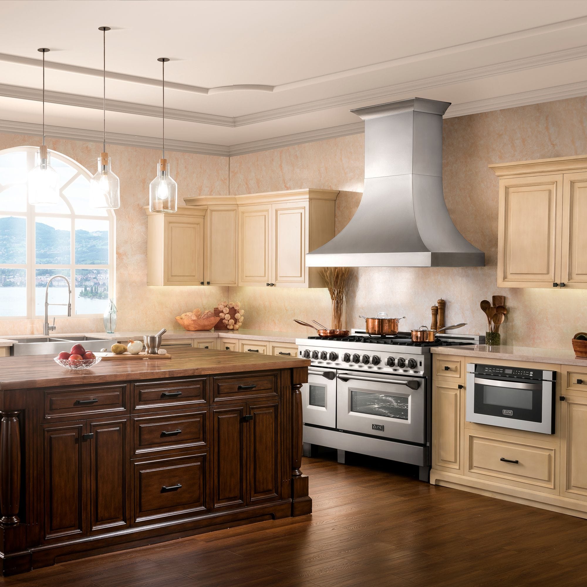 ZLINE 60" Dual Fuel Range, Snow Stainless, Brass Burners, RAS-SN-BR-60
