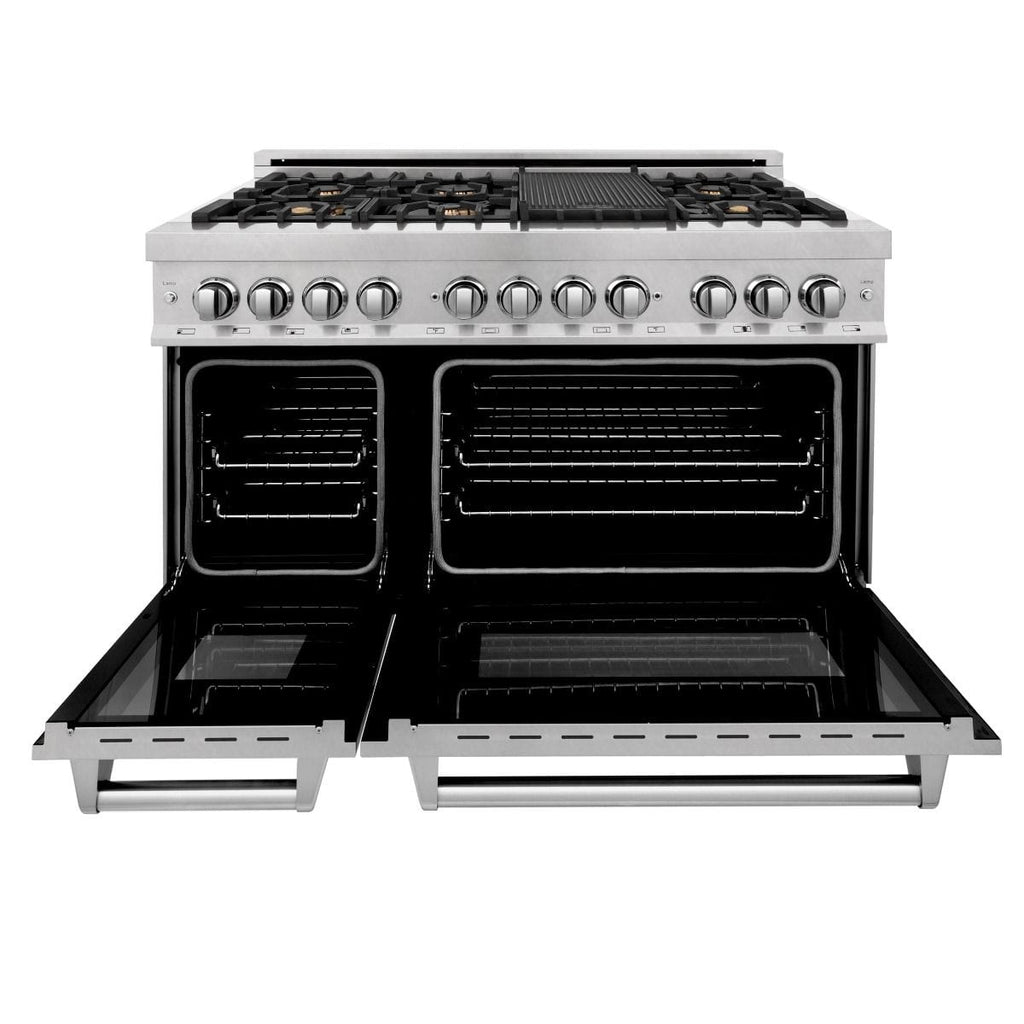 ZLINE 60" Dual Fuel Range, Snow Stainless, Brass Burners, RAS-SN-BR-60