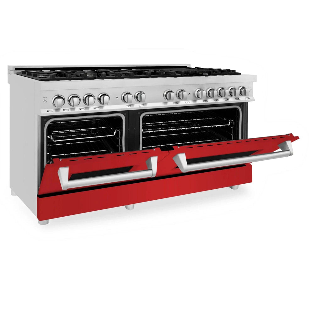 ZLINE 60" Professional Dual Fuel Range with Red Gloss Door, RA-RG-60