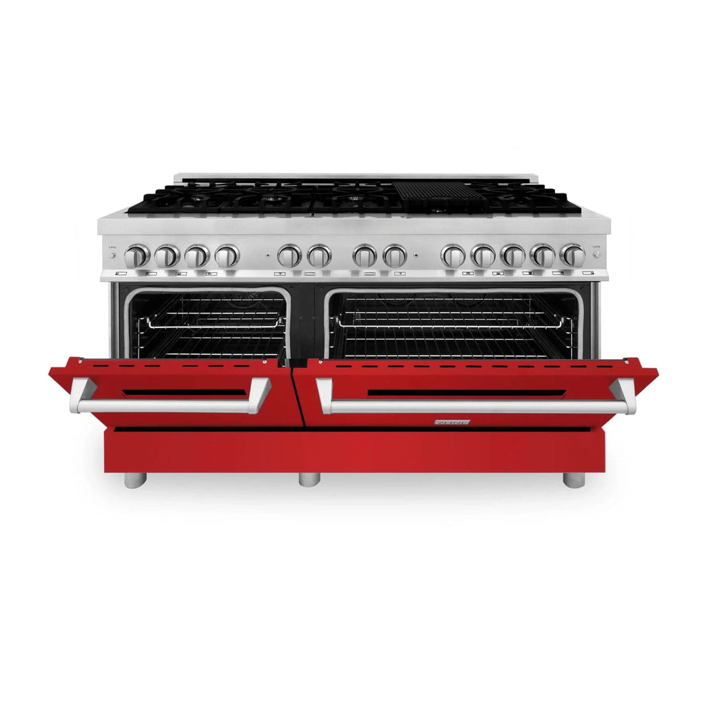 ZLINE 60" Professional Dual Fuel Range with Red Gloss Door, RA-RG-60