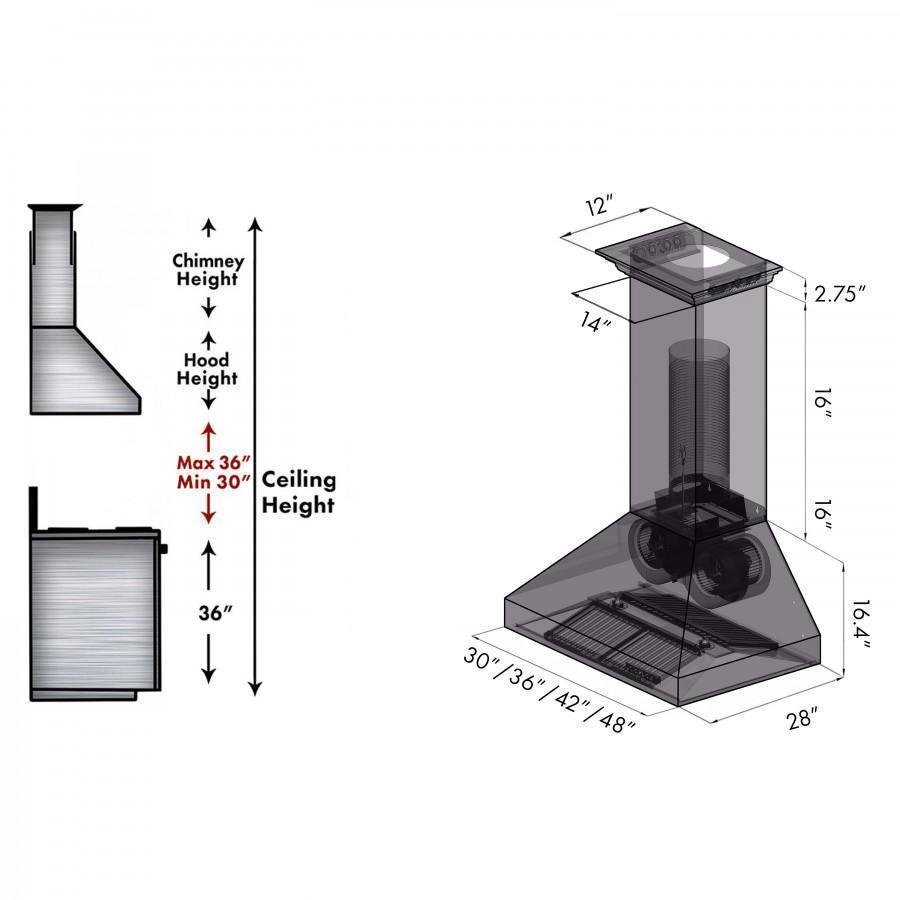 ZLINE 60" Professional Wall Range Hood, Built-in CrownSound Bluetooth Speakers, 697CRN-BT-60