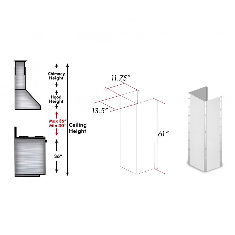 ZLINE 61" Extended Chimney and Crown, 655-4SSSS-36-304-E