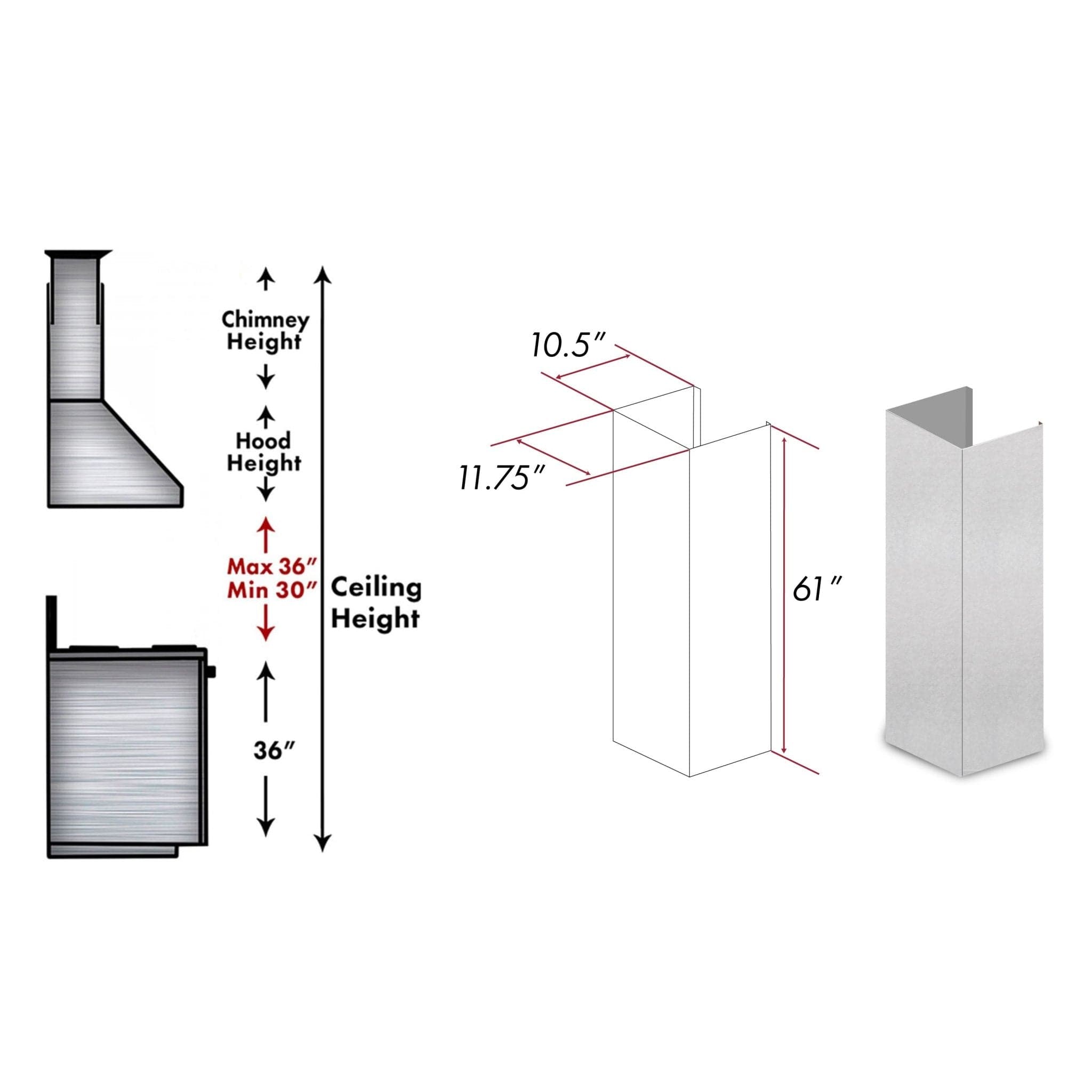 ZLINE 61 In. Snow Finished Stainless Steel Chimney Extension For Ceilings Up To 12.5 Ft. (8KN4S-E)