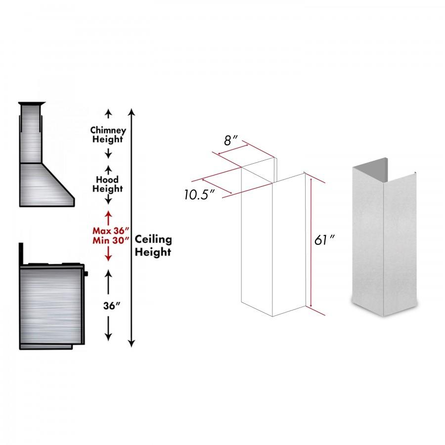 ZLINE 61" Snow Finished, Chimney Extension, Ceilings up to 12.5', 8KF2S-E
