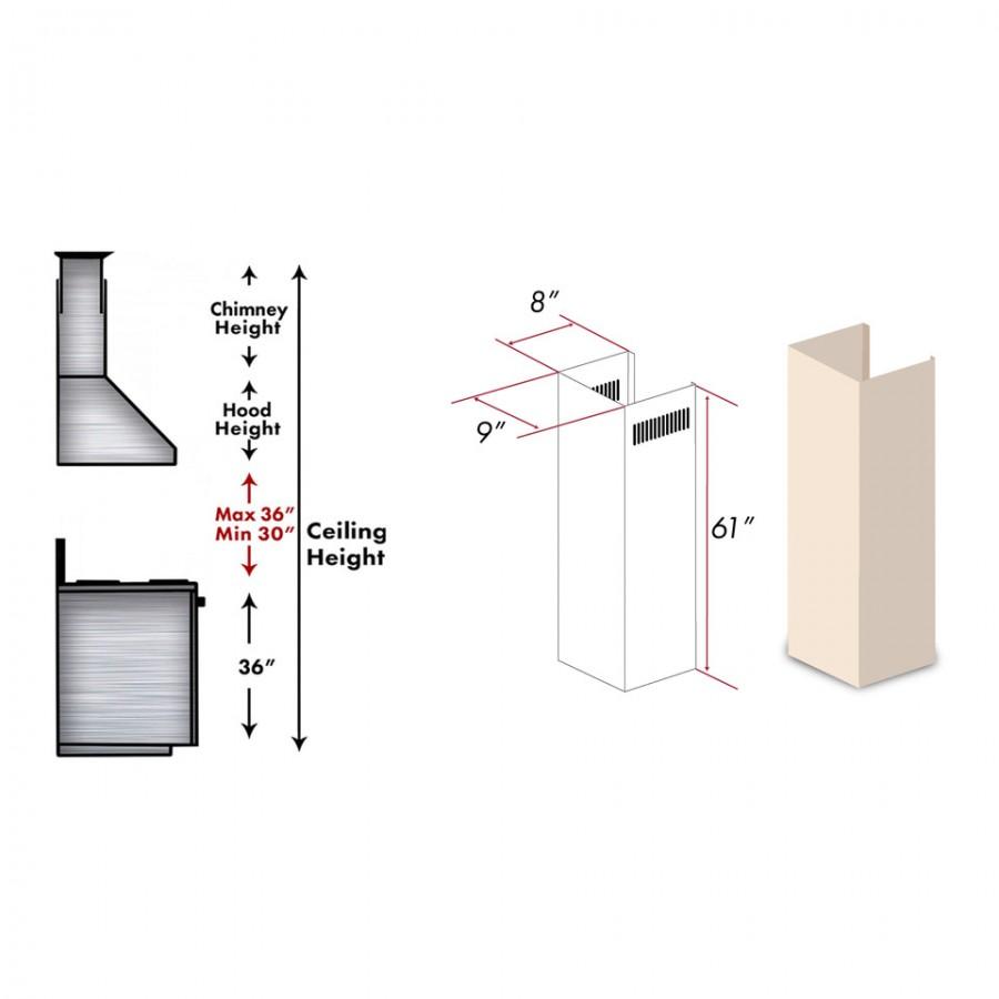 ZLINE 61" Wooden Chimney Extension for Ceilings up to 12.5', KBUF-E