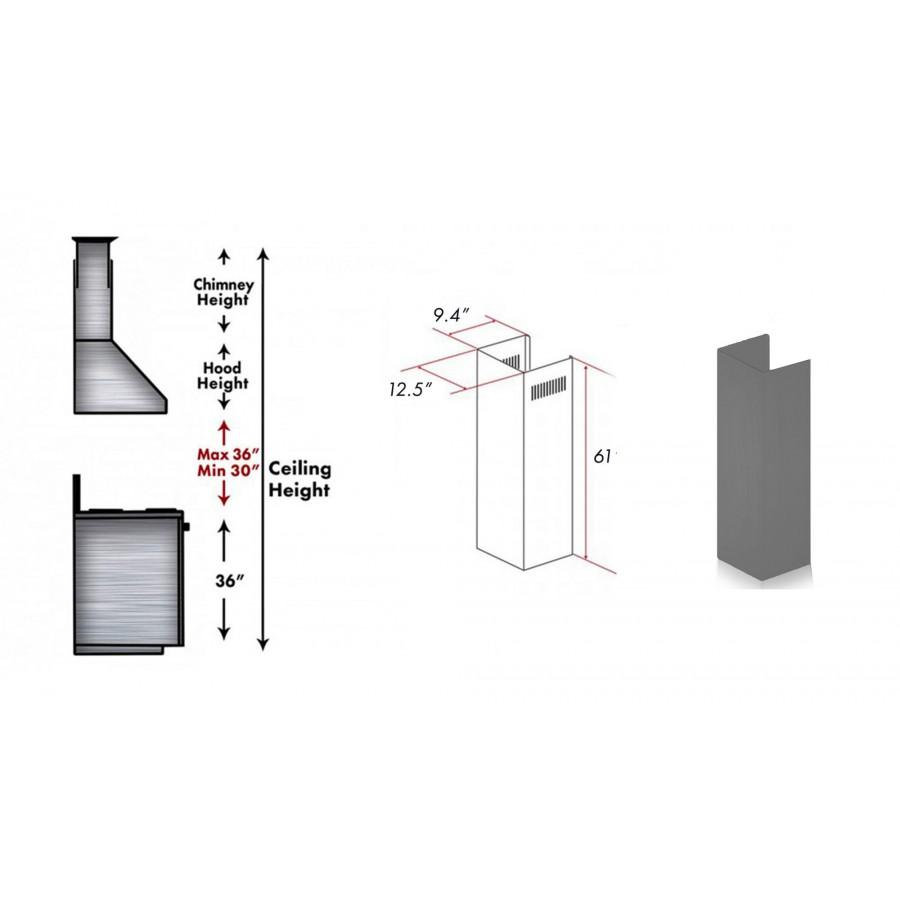 ZLINE 61" Wooden Chimney Extension for Ceilings up to 12.5', KBUU-E