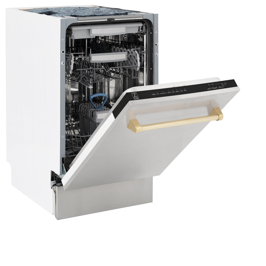 ZLINE Autograph 18" Dishwasher Stainless Door, Gold Handle DWVZ-304-18-G
