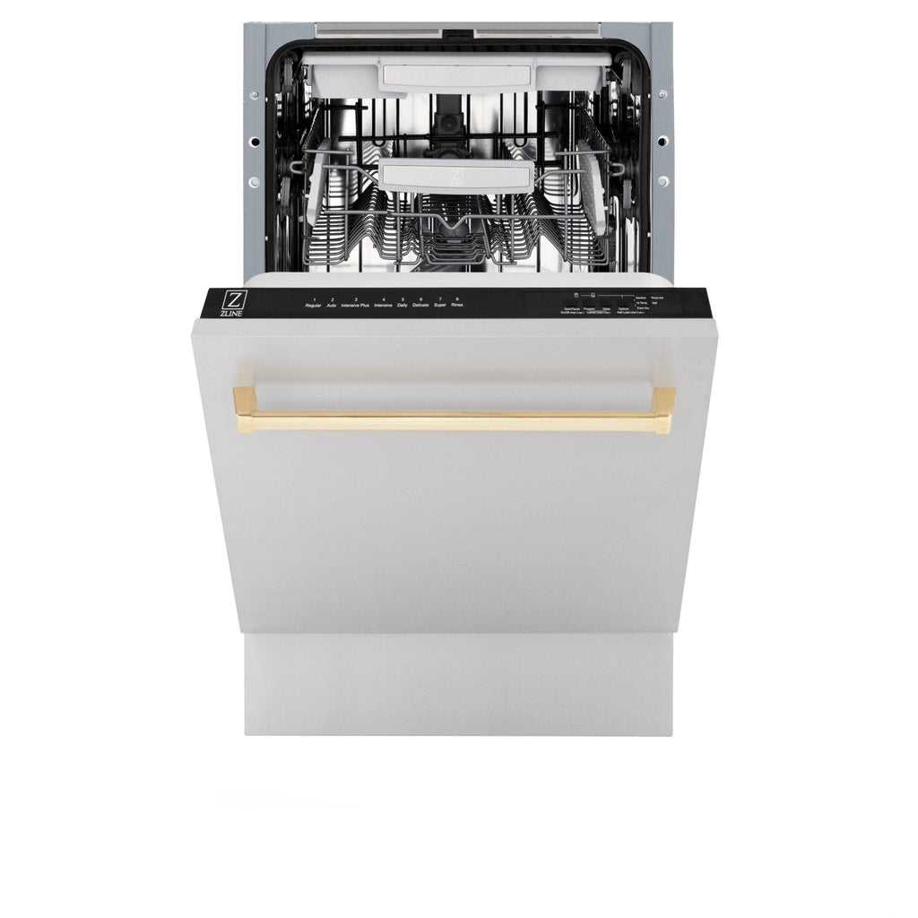 ZLINE Autograph 18" Dishwasher Stainless Door, Gold Handle DWVZ-304-18-G
