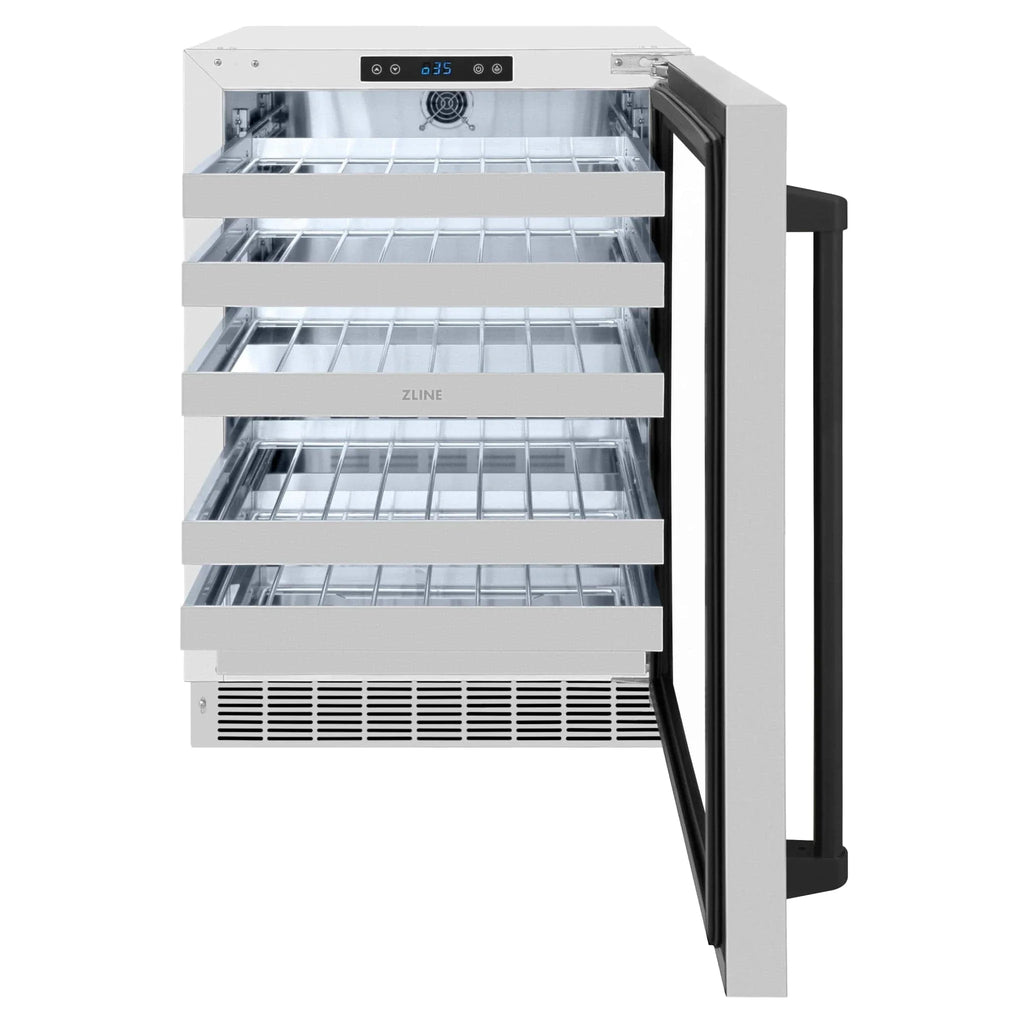 ZLINE Autograph 24 in. Dual Zone 44 Bottle Wine Cooler With Stainless Steel Glass Door And Matte Black Handle RWDOZ-GS-24-MB