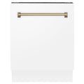 ZLINE Autograph 24" White Door Dishwasher, Bronze Handle DWVZ-WM-24-CB
