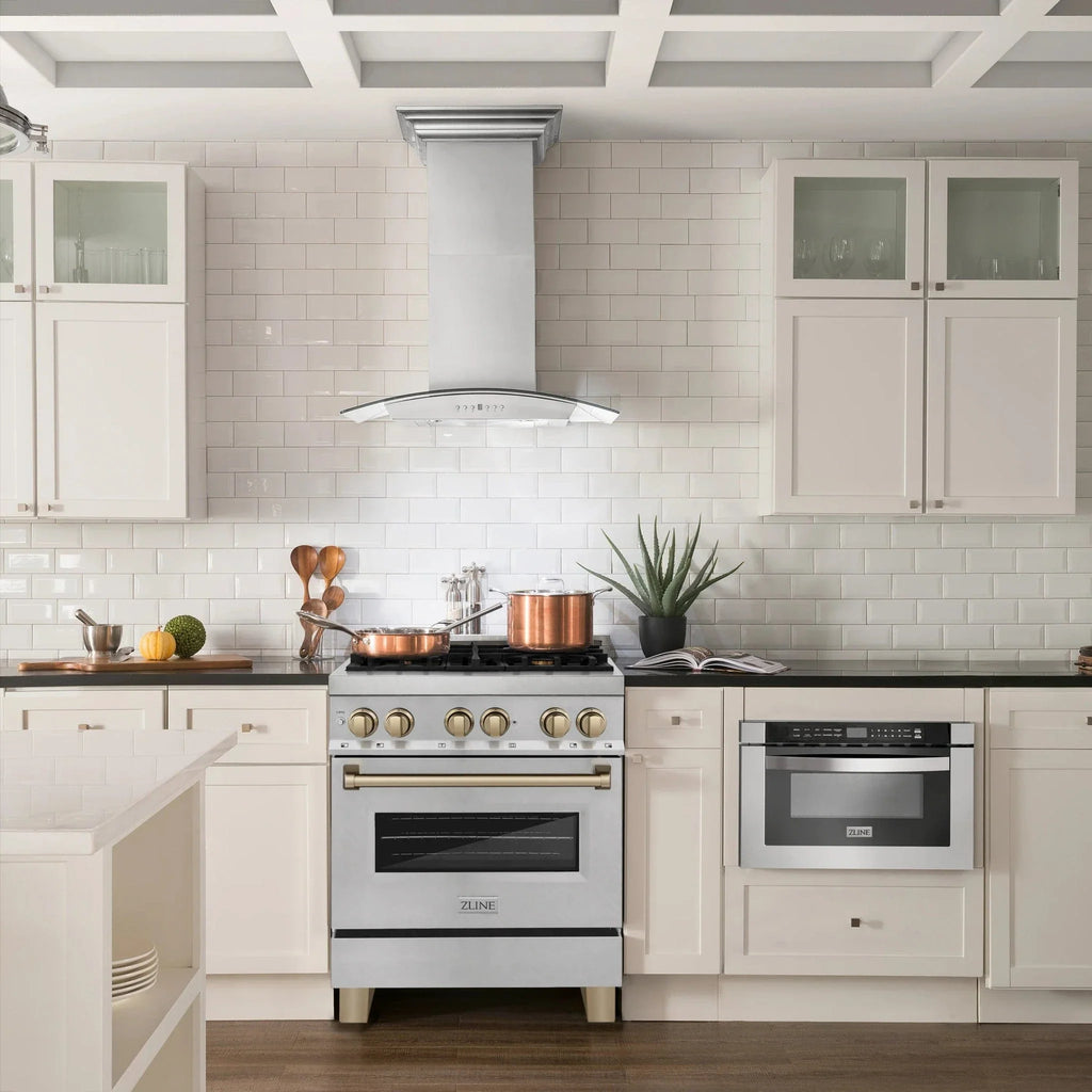 ZLINE Autograph 30" 4.0 cu. ft. Dual Fuel Range , Gas Stove Electric Oven Stainless Steel Champagne Bronze Accents RASZ-SN-30-CB