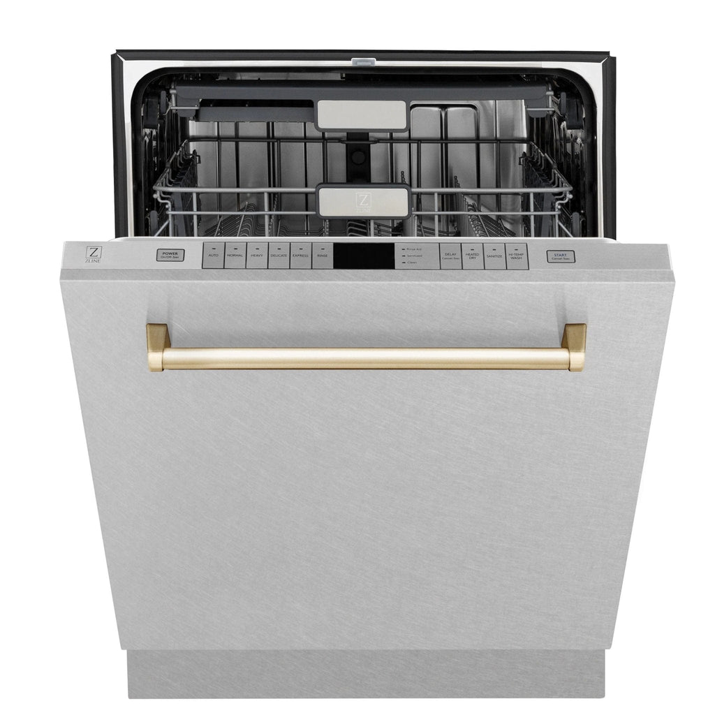 ZLINE Autograph Edition 24" Dishwasher DuraSnow, Gold DWMTZ-SN-24-G