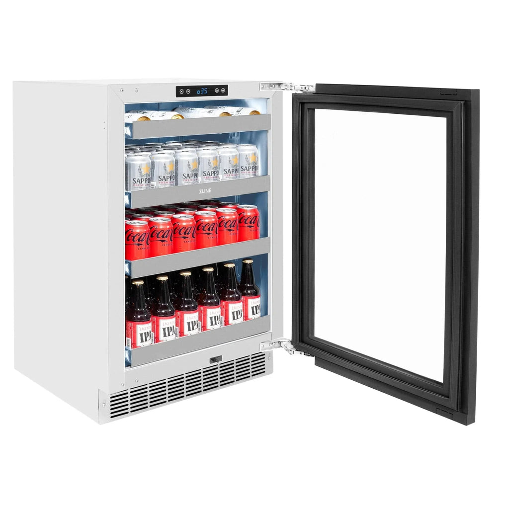ZLINE Autograph Edition 24 in. Touchstone 151 Can Beverage Fridge With Panel Ready Glass Door And Champagne Bronze Handle RBSPOZ-24-CB