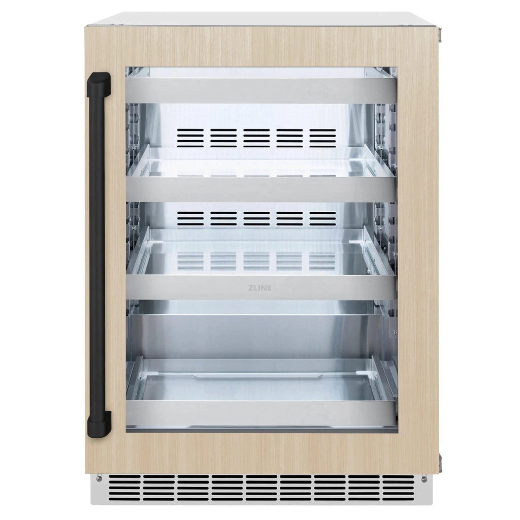 ZLINE Autograph Edition 24 in. Touchstone 151 Can Beverage Fridge With Panel Ready Glass Door And Matte Black Handle RBSPOZ-24-MB