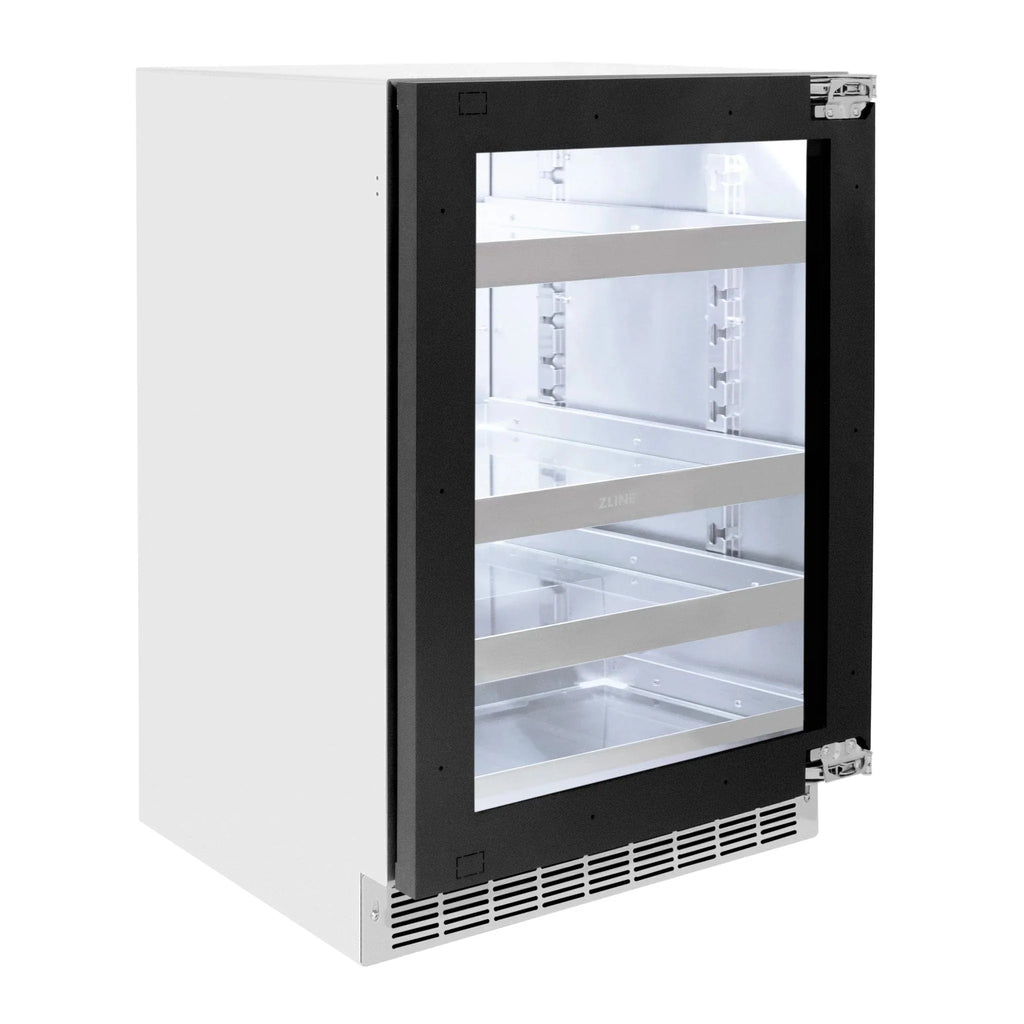 ZLINE Autograph Edition 24 in. Touchstone 151 Can Beverage Fridge With Panel Ready Glass Door And Matte Black Handle RBSPOZ-24-MB