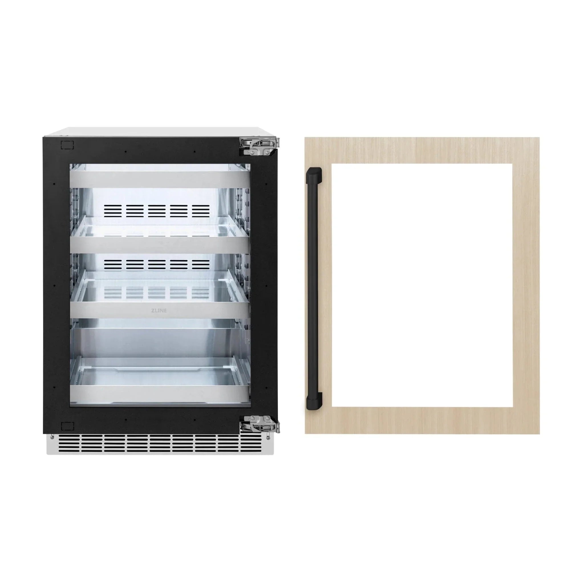 ZLINE Autograph Edition 24 in. Touchstone 151 Can Beverage Fridge With Panel Ready Glass Door And Matte Black Handle RBSPOZ-24-MB