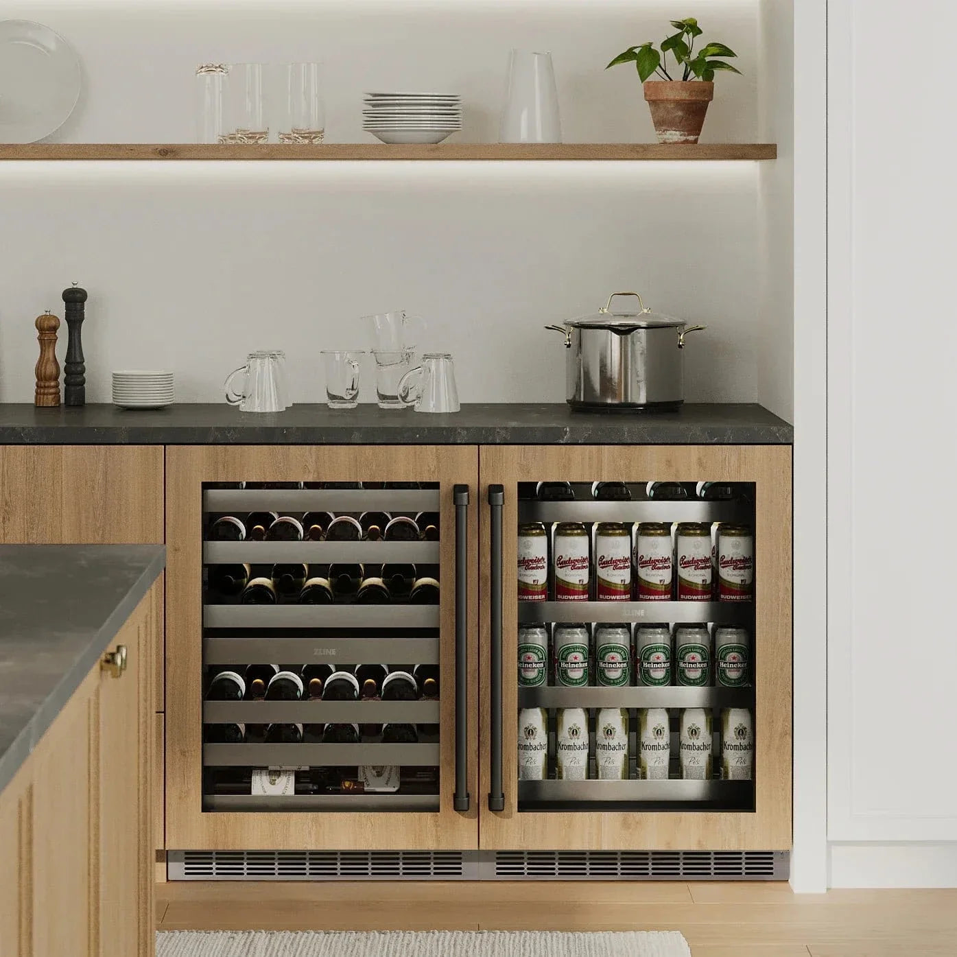 ZLINE Autograph Edition 24 in. Touchstone 151 Can Beverage Fridge With Stainless Steel Glass Door And Matte Black Handle RBSOZ-GS-24-MB