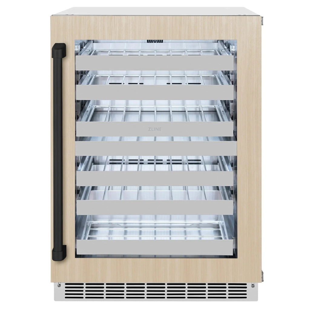 ZLINE Autograph Edition 24 in. Touchstone Dual Zone 44 Bottle Wine Cooler With Panel Ready Glass Door And Matte Black Handle RWDPOZ-24-MB