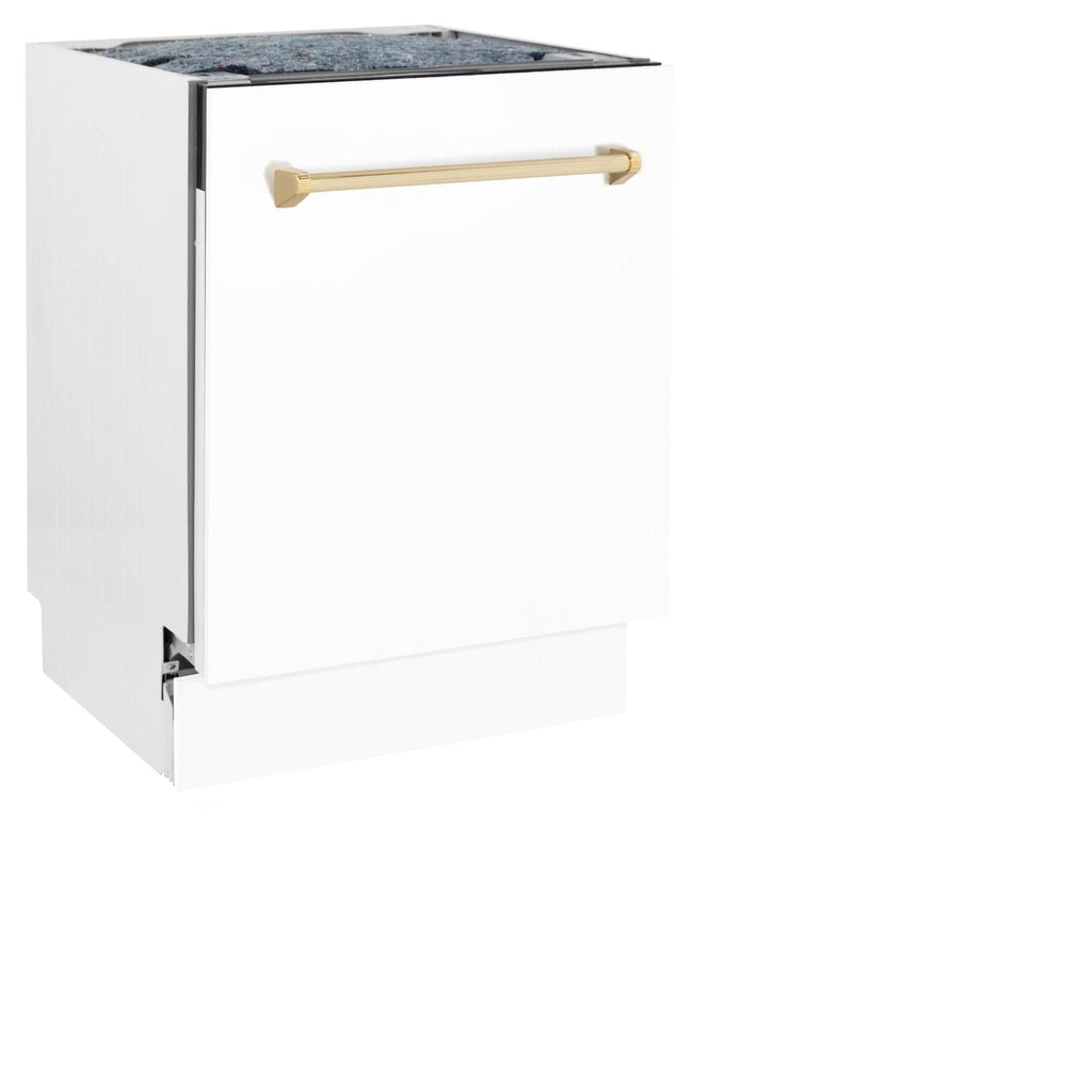ZLINE Autograph White Door 24" Dishwasher, Gold Handle DWVZ-WM-24-G