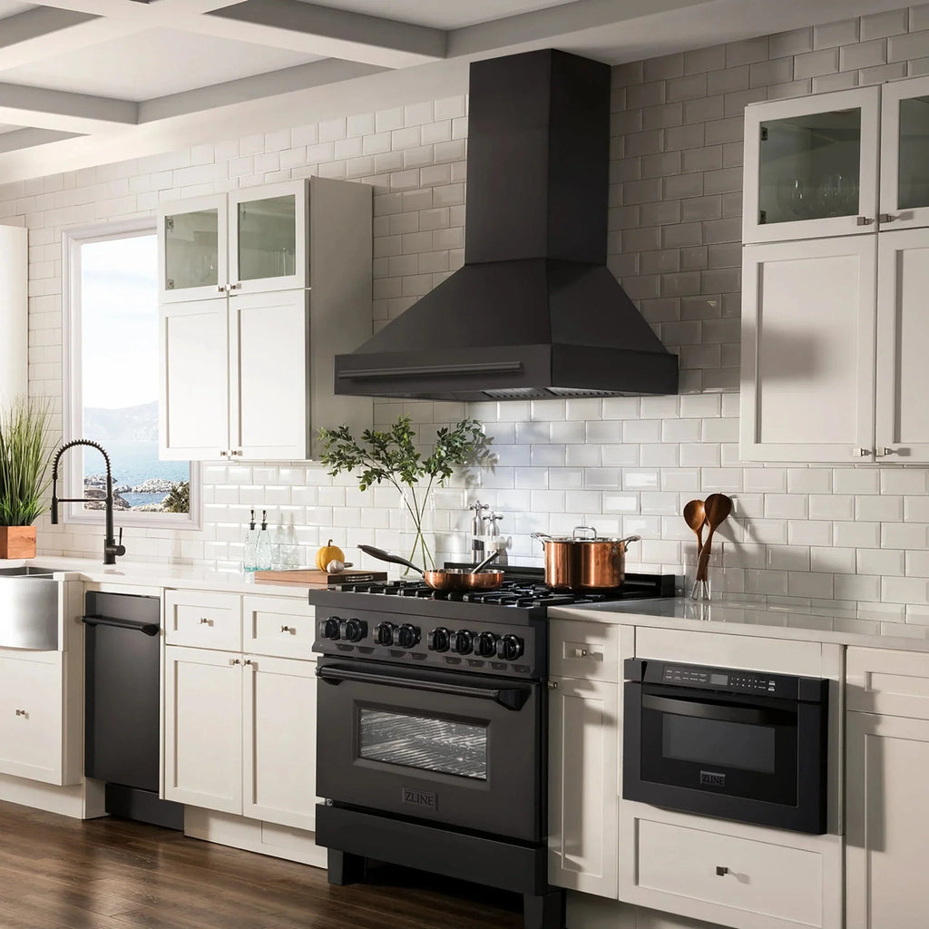 ZLINE Black Stainless Steel Range Hood with Black Stainless Steel Handle - BS655-36-BS
