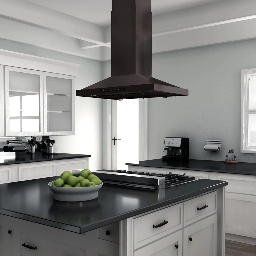 ZLINE Convertible Vent Island Mount Range Hood in Black Stainless Steel BSGL2iN-42