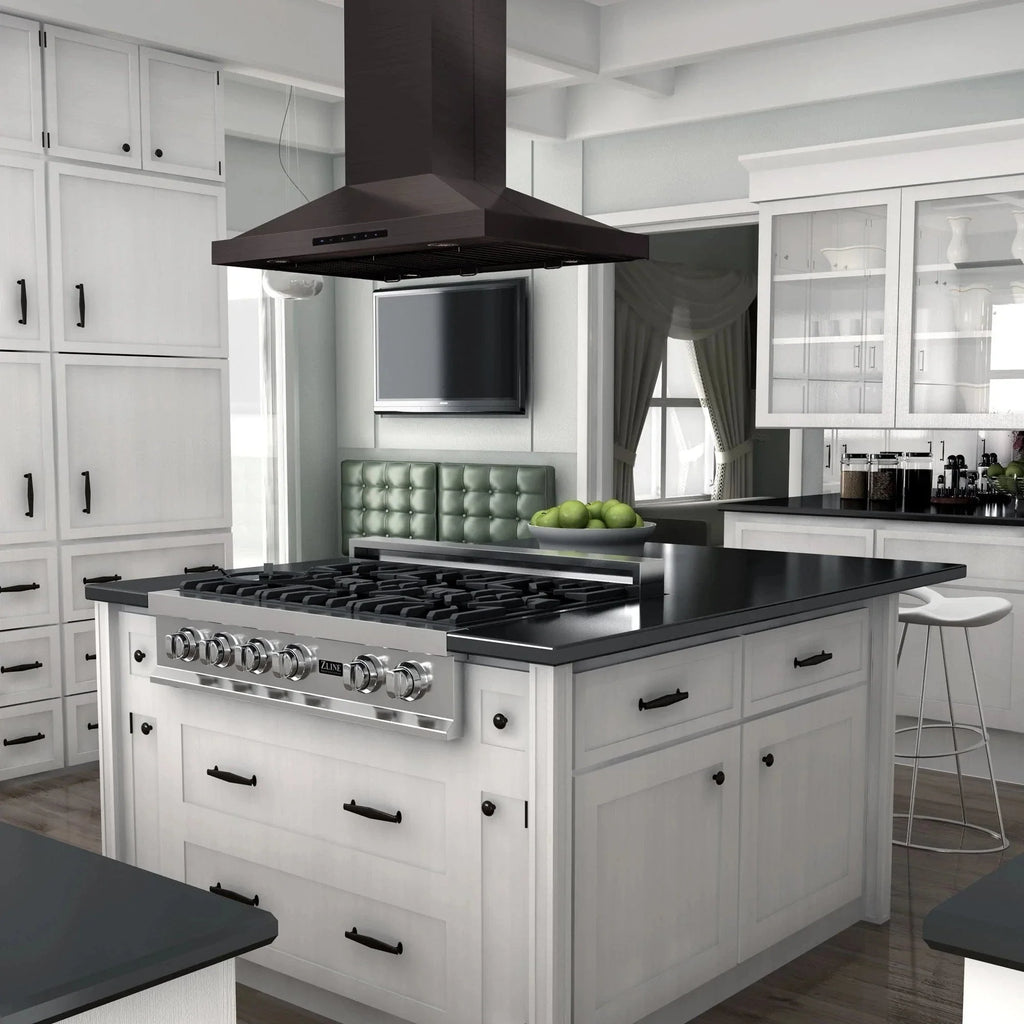 ZLINE Convertible Vent Island Mount Range Hood in Black Stainless Steel BSGL2iN-42