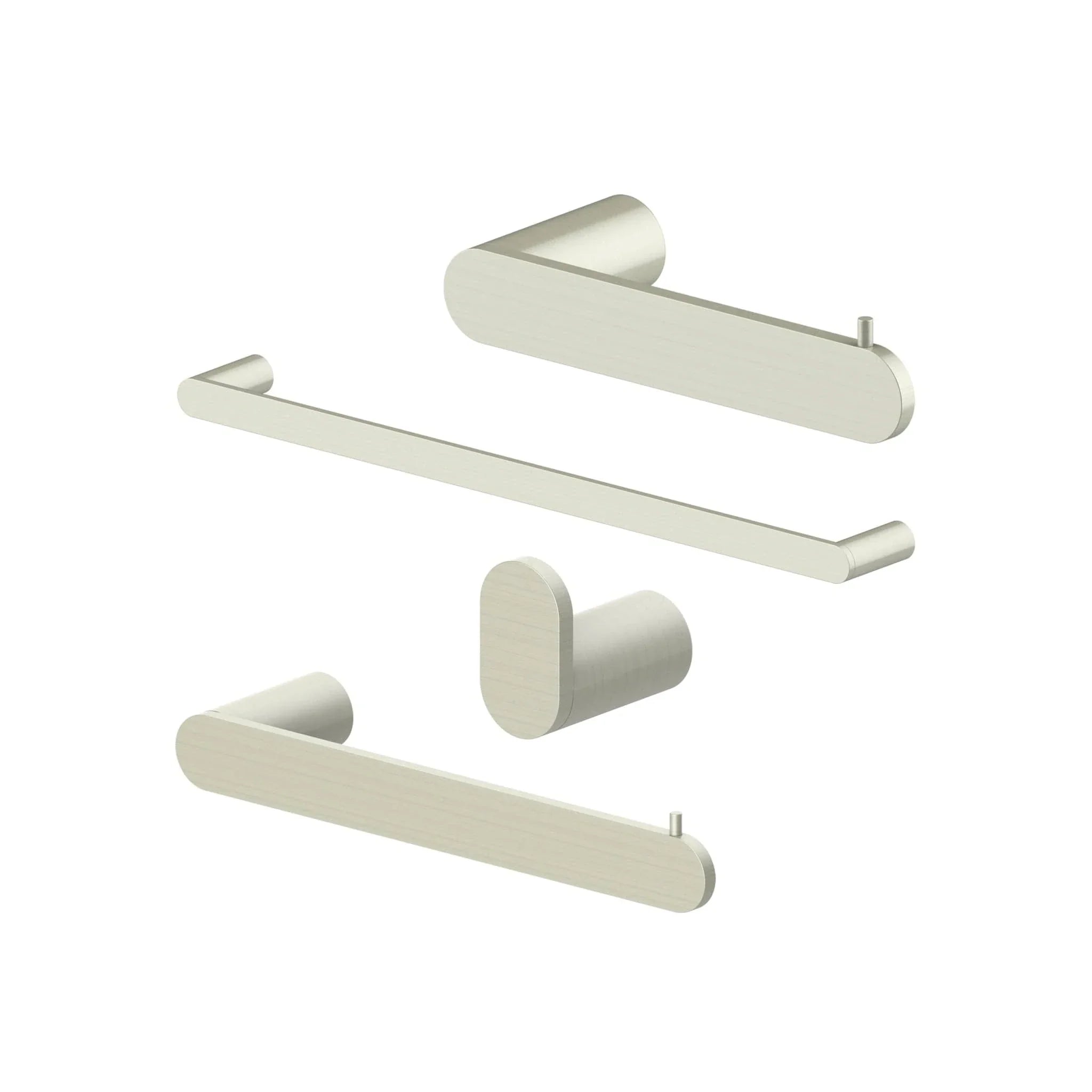 ZLINE Crystal Bay Bathroom Accessories Package with Towel Rail, Hook, Ring and Toilet Paper Holder, 4BP-CBYACC-BN