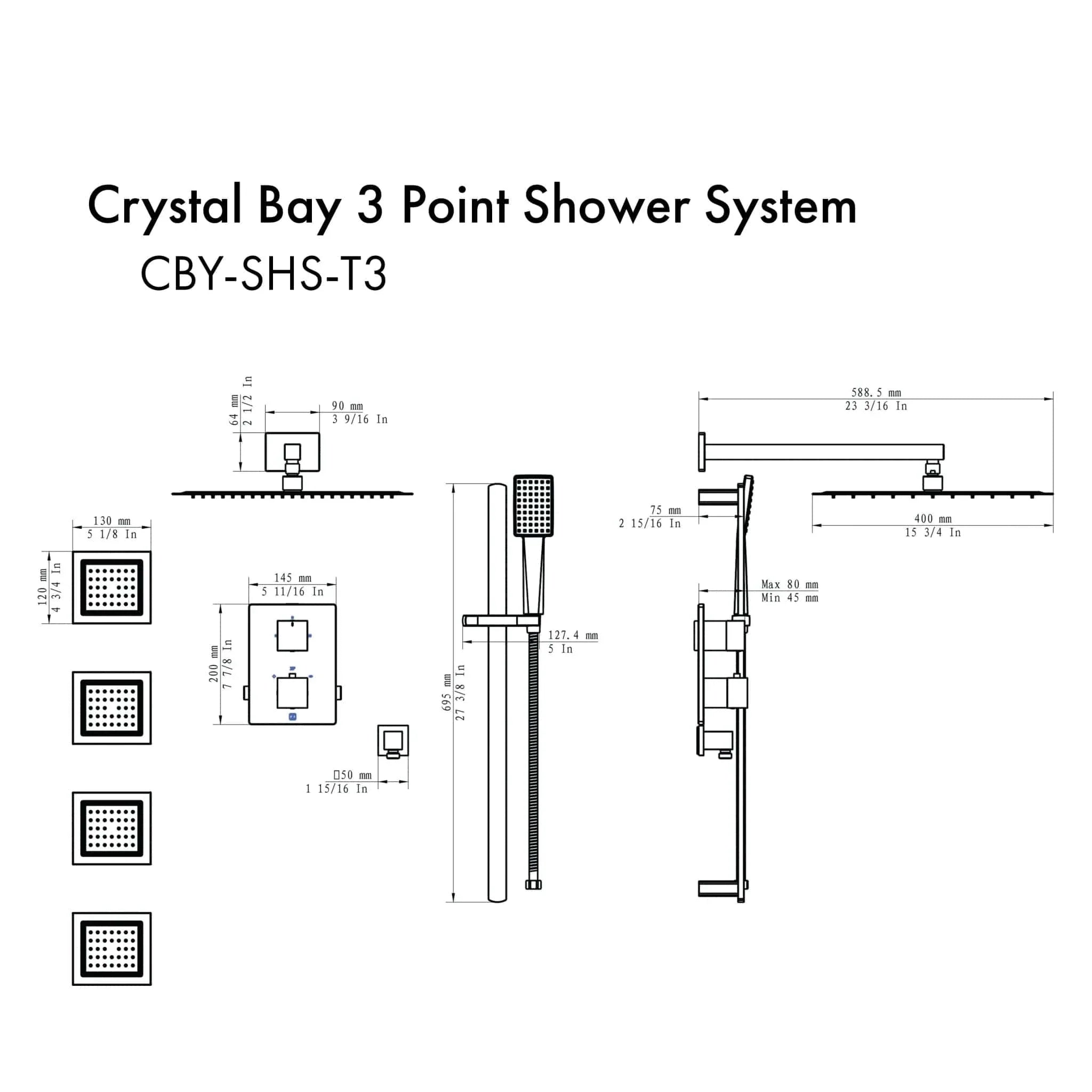 ZLINE Crystal Bay Thermostatic Shower System with Body Jets CBY-SHS-T3-CB